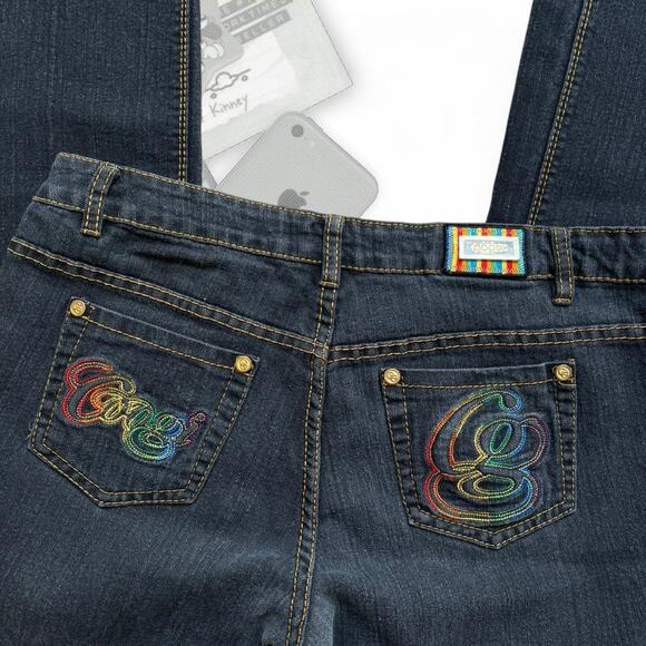 Y2K Coogi Black & Gold Straight Leg Denim Jeans W/ Rainbow Graphic Embroidery - Picture 1 of 6